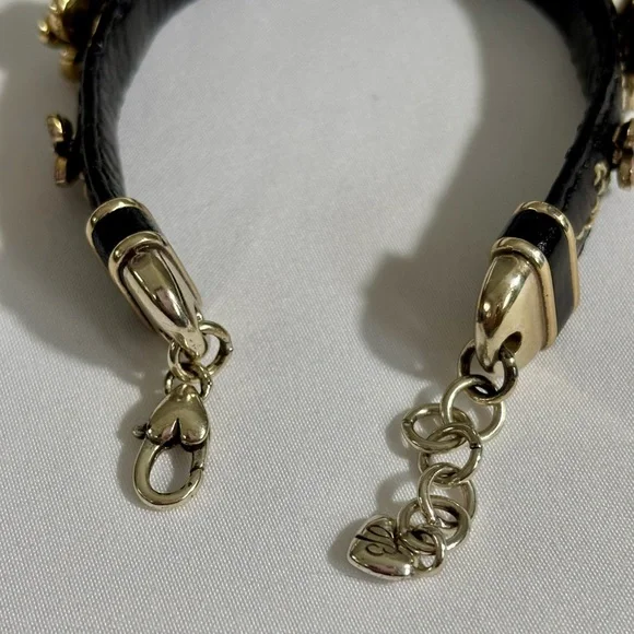 Vintage Brighton black leather and enamel flowers bracelet- lovely - Picture 6 of 7